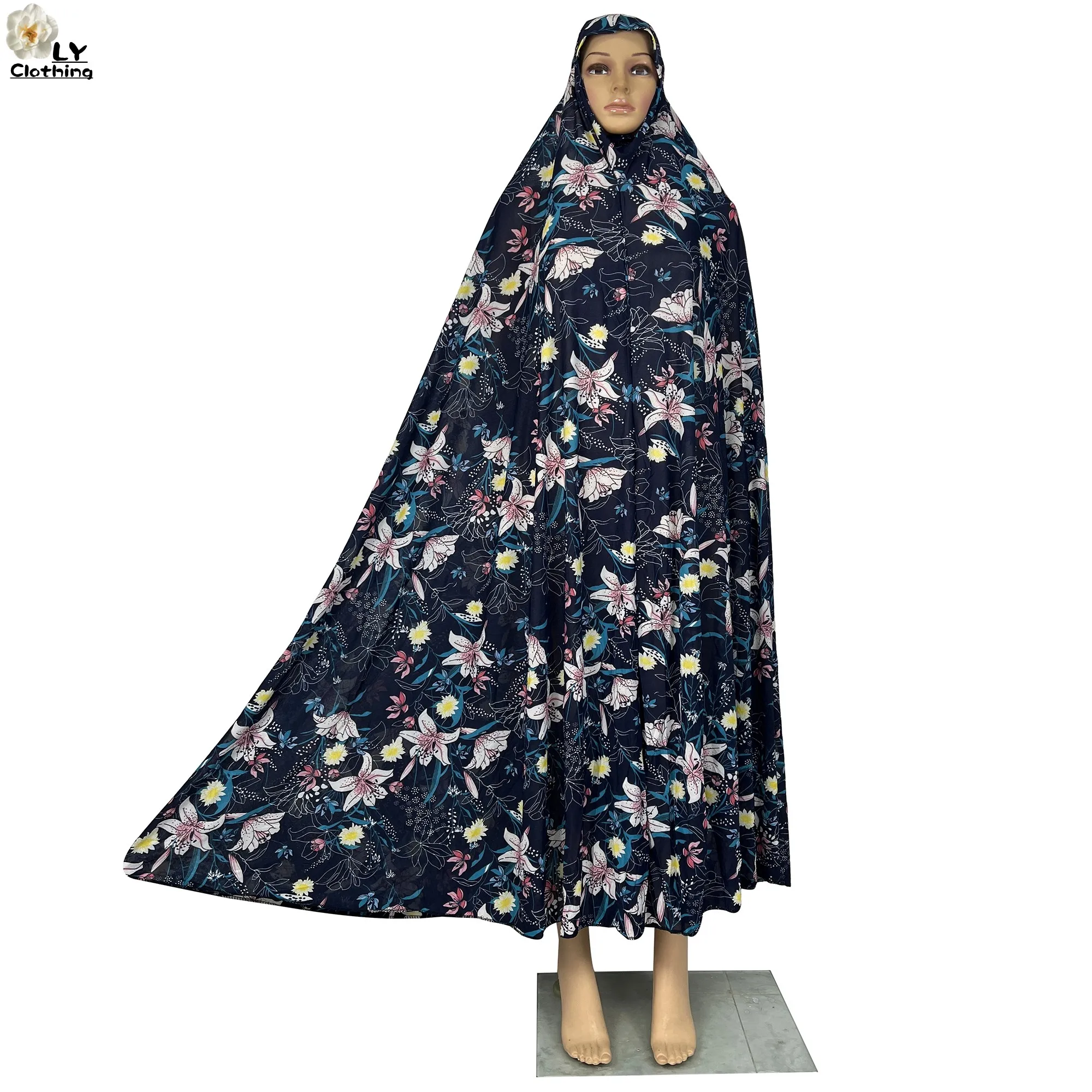 Muslim Ramadan Womens Hooded Abaya Kaftan Femme Dress With Hijab Floral Prints Dubai Saudi Robe Turkey-African Prayer Garment