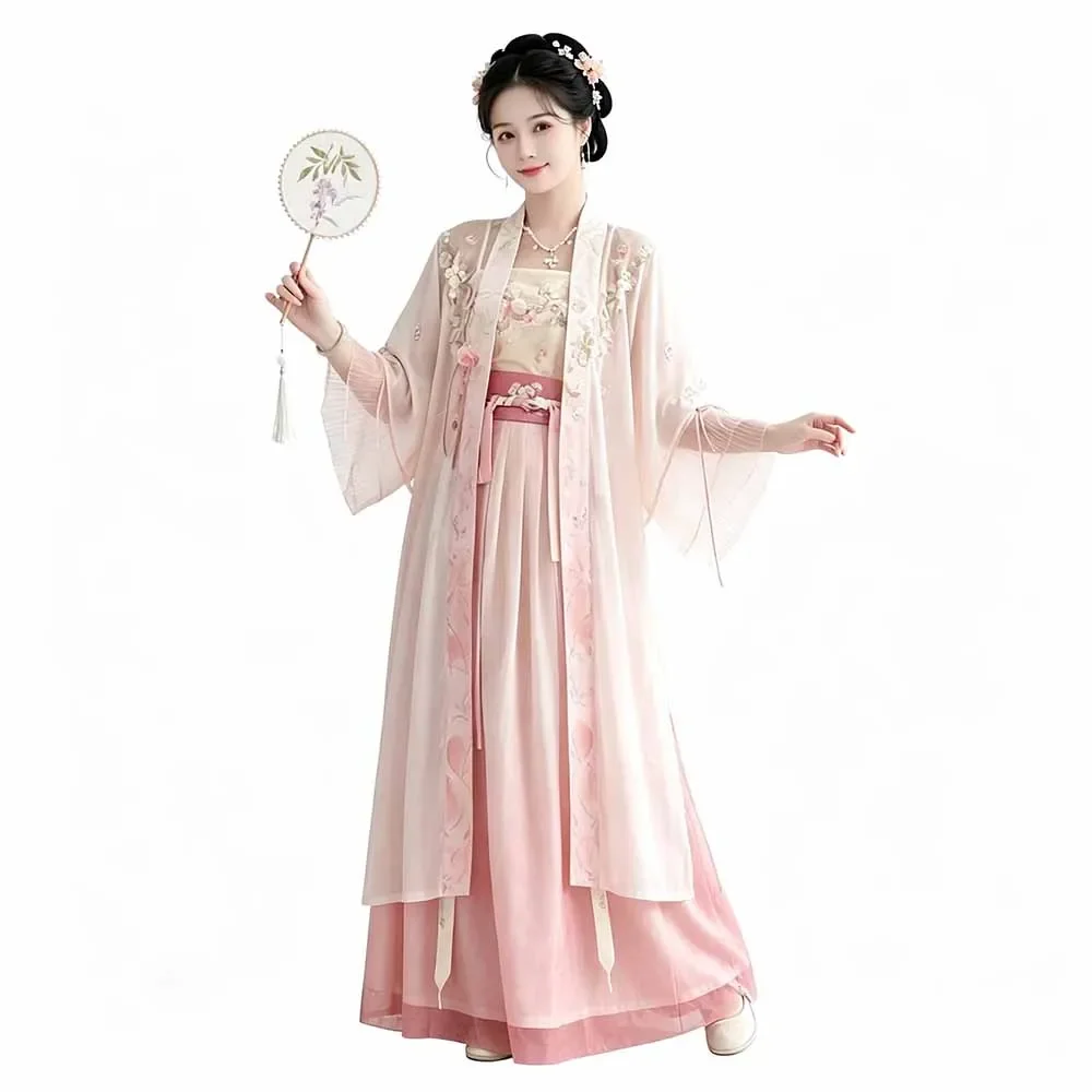 

Plus Size Chinese Hanfu Dress Women Floral Embroidery Traditional Pink Hanfu Dress Ancient Song Dynasty Hanfu Suits For Women