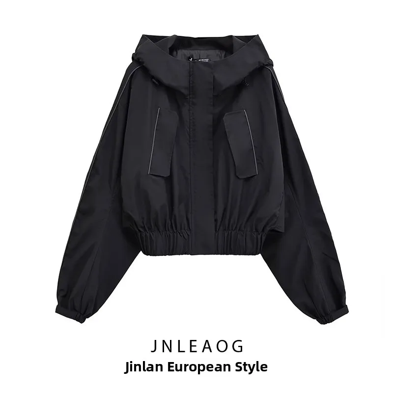 

JNLEAOG Spring New Women's Fashionable Hooded Jacket WV36S1EN2001 Polyester Long Sleeve Zipper Closure Color Coat