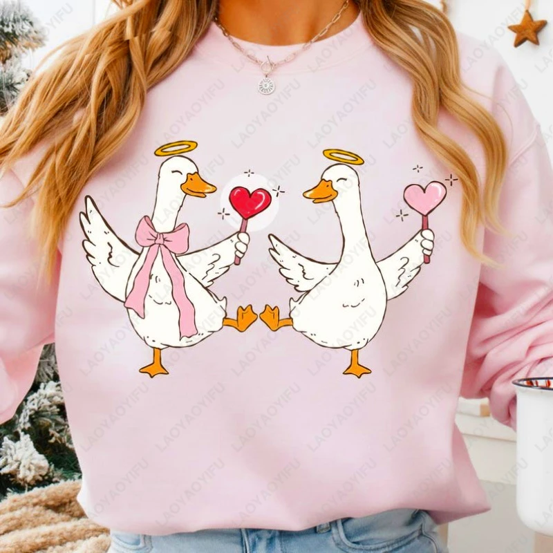 

Love Goose Valentine, милый стильный пуловер в стиле ретро, забавная одежда для влюбленных, женский и мужской подарок на день Святого Валентина, одинаковые толстовки, наряд для пары