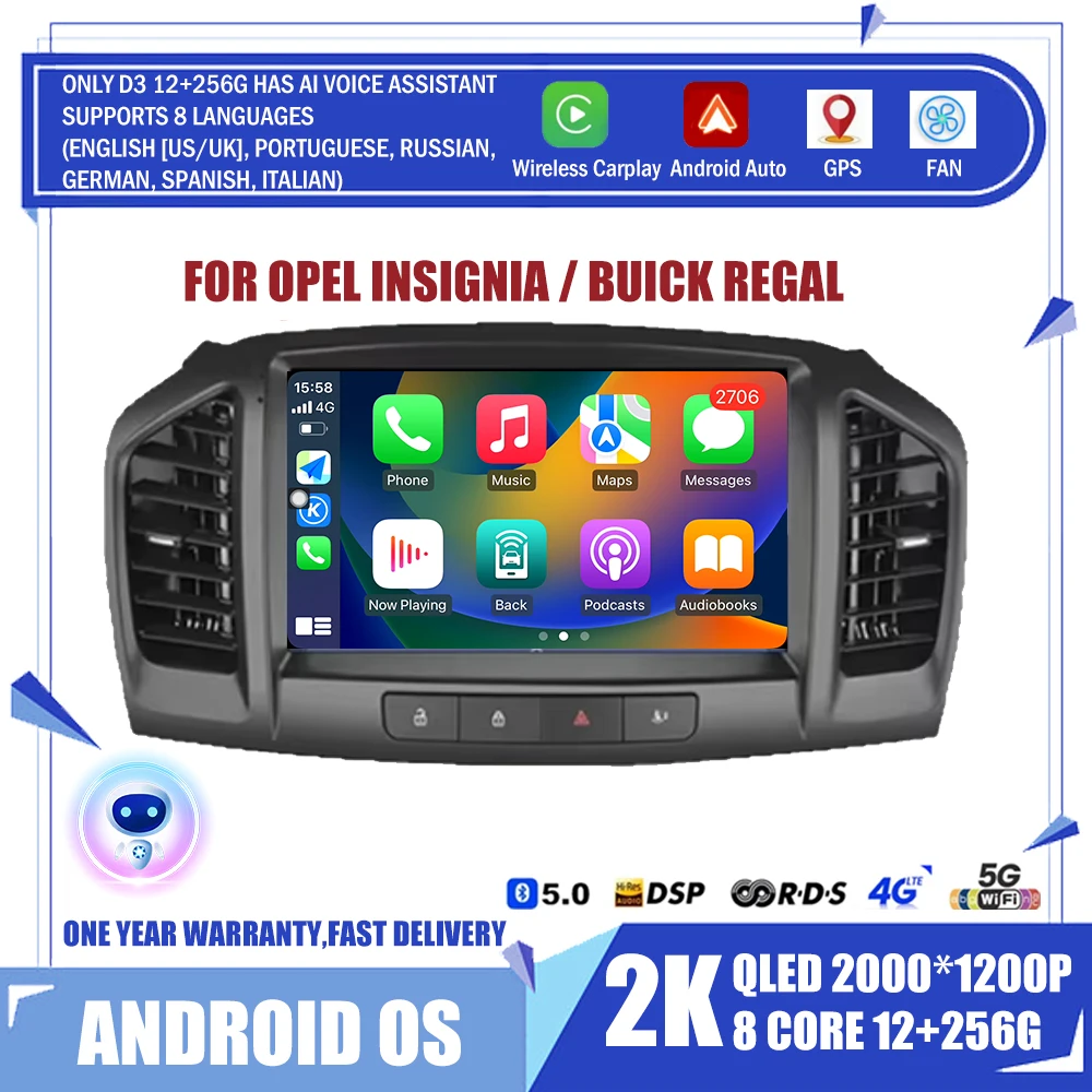 Android Auto Car Radio Carplay For Buick Regal 2009 - 2013 / Opel Insignia 2008 - 2012 GPS Navigation Video Player 5G WIFI DSP