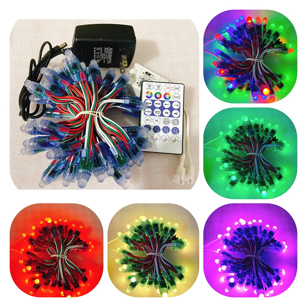 

DC5V 50pcs 12mm WS2811 RGB Full Kit Full Color Pixel LED Module Light Input IP68 Waterproof with 5V 3A Power and Controller Kit