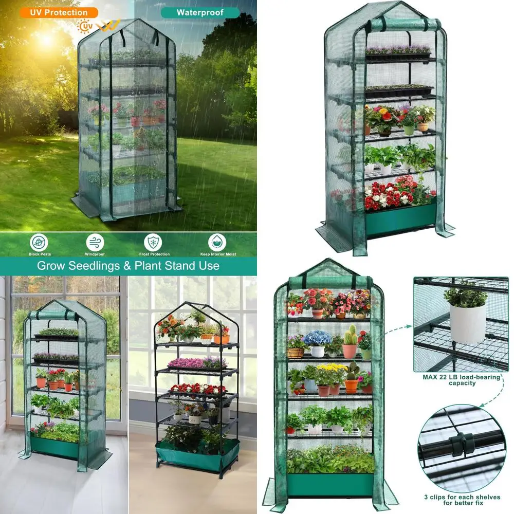 

5-уровневая портативная мини-теплица с водонепроницаемым покрытием из полиэтилена и прочными полками для выращивания растений в помещении/на улице