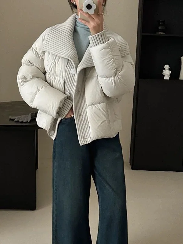 

Модная вязаная куртка из хлопка в стиле пэчворк для женщин, новая зимняя модель, корейский свободный повседневный стиль, утепленная верхняя одежда для города