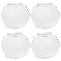 4Pcs 2150ml Clear Hexagon Plastic Jar With Lids Candy Cookie Packaging Jars Reusable Food Storage Container Kitchen Supplies