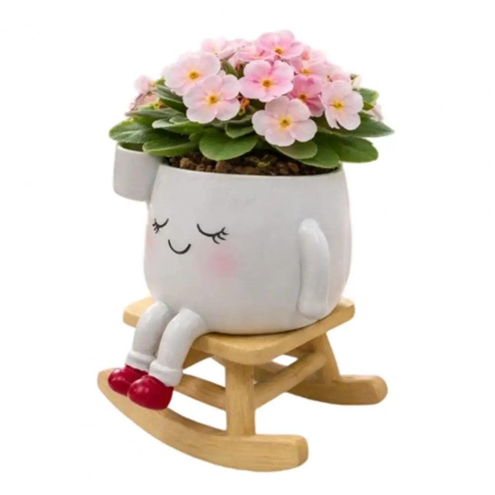 Resin Planter Chair Plant Pot with Smiling Face Resin Flowerpot for Succulents Indoor Drainage