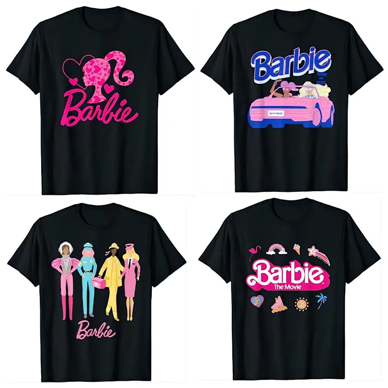 

8 Styles Barbie T-Shirt Cartoon Barbie Printing Round Neck Short Sleeve T-Shirts for Women Tops Simple Comfortable Commuter Wear