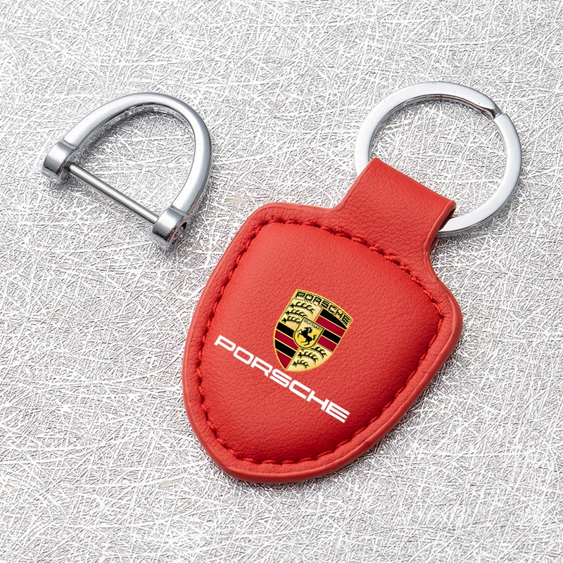 Llavero con emblema de cuero para coche, soporte de anillo para Porsche 918 911 718 Taycan Panamera Cayenne Boxster Cayman, accesorios para llavero de coche