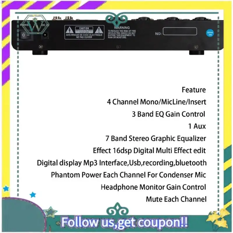 

NEW 4 Channel Audio Mixer Digital Mixer Sound Card Microphone Live Broadcast Computer Recording DJ Audio Equipment