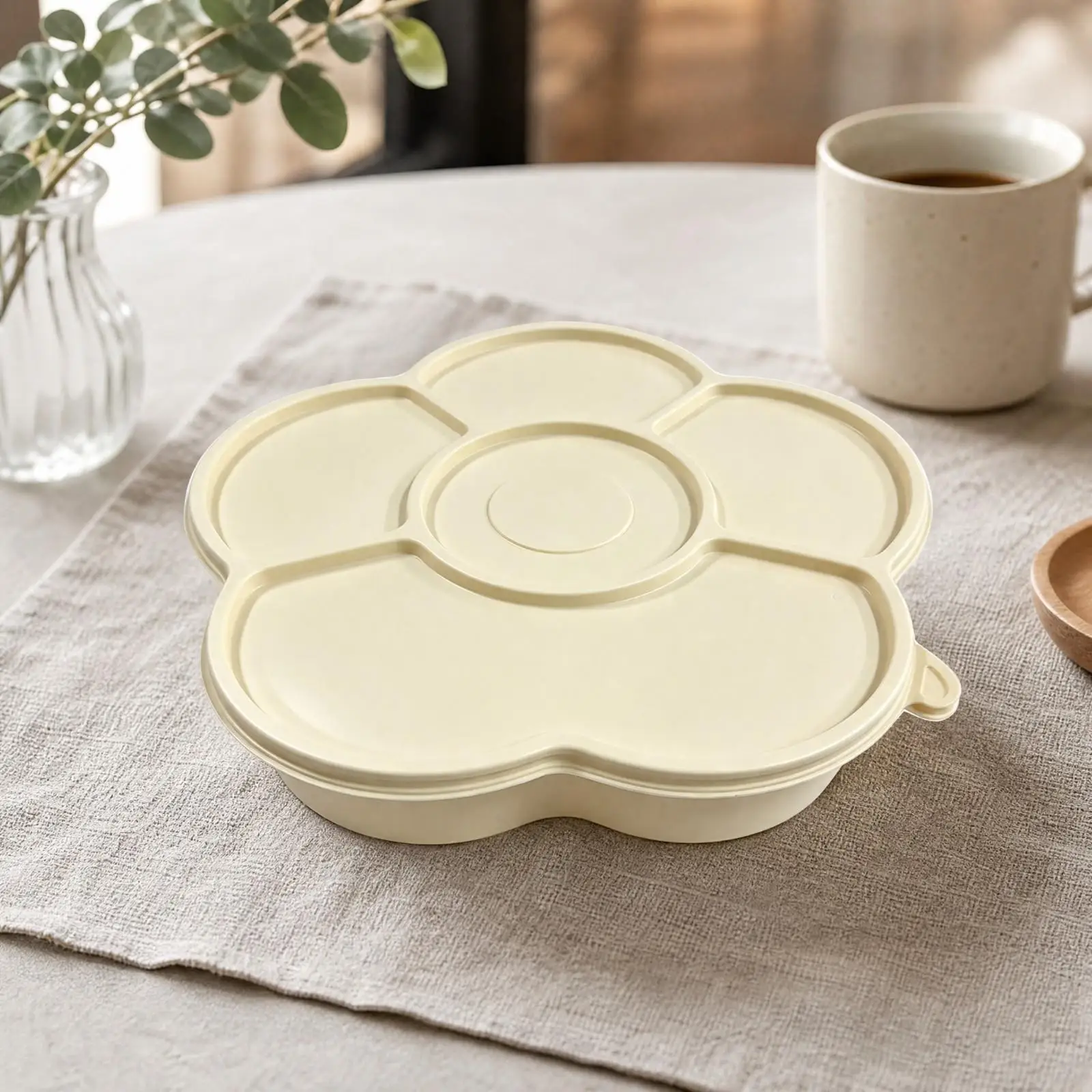 Biodegradable Corn Starch Meal Tray with Lid 1000ml Compartment Food Container Microwave Safe for Meal Prep Takeaway