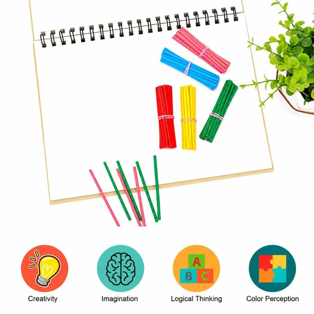 100Pcs Solid Core Counting Sticks Multi Color Cylindrical Shape Number Sticks Smooth Surface Box Packed Math Manipulatives