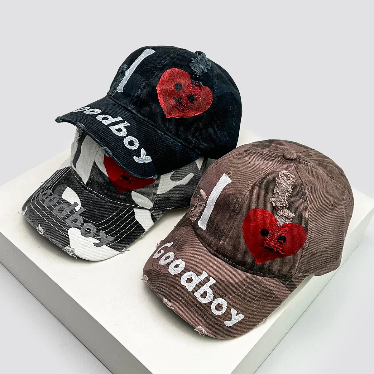 

New Unisex Broken Style Printed goodboy Letters Baseball Hats Breathable CAMO Sunshade Peaked Caps Versatile Fashion Personal