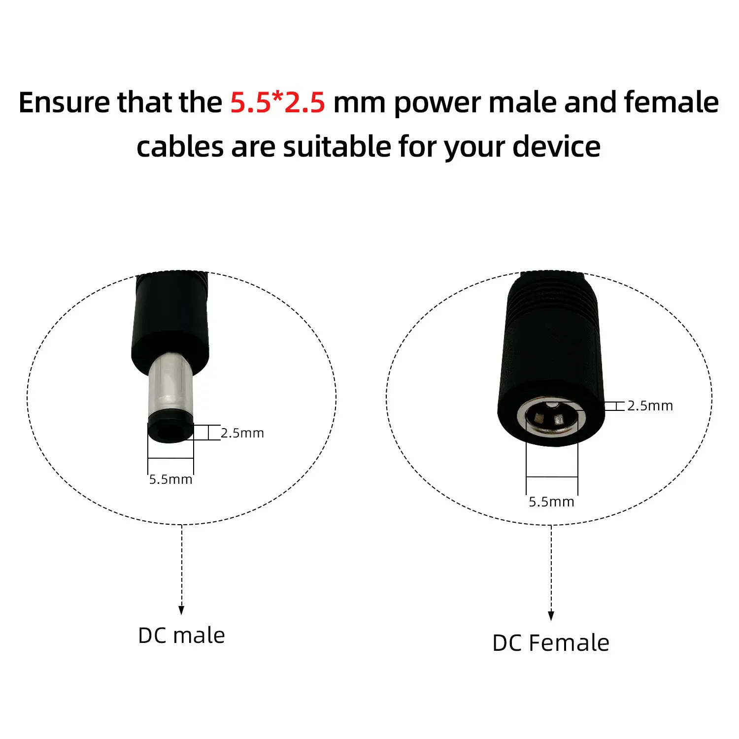 Big Round head round hole 19V-24V power cord DC5.5 * 2.5 male-female plug wire, copper thickened DC connection wire