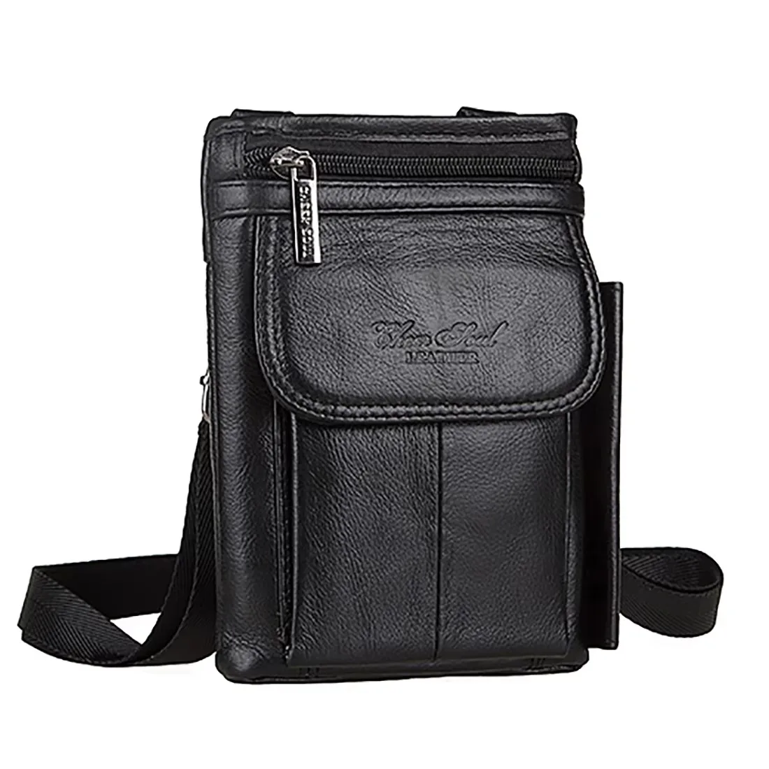 Genuine Leather Men Shoulder Messenger Cross body Bag Pouch Cell Phone Case Cowhide Male Purse Hook Hip Belt Fanny Waist Pack