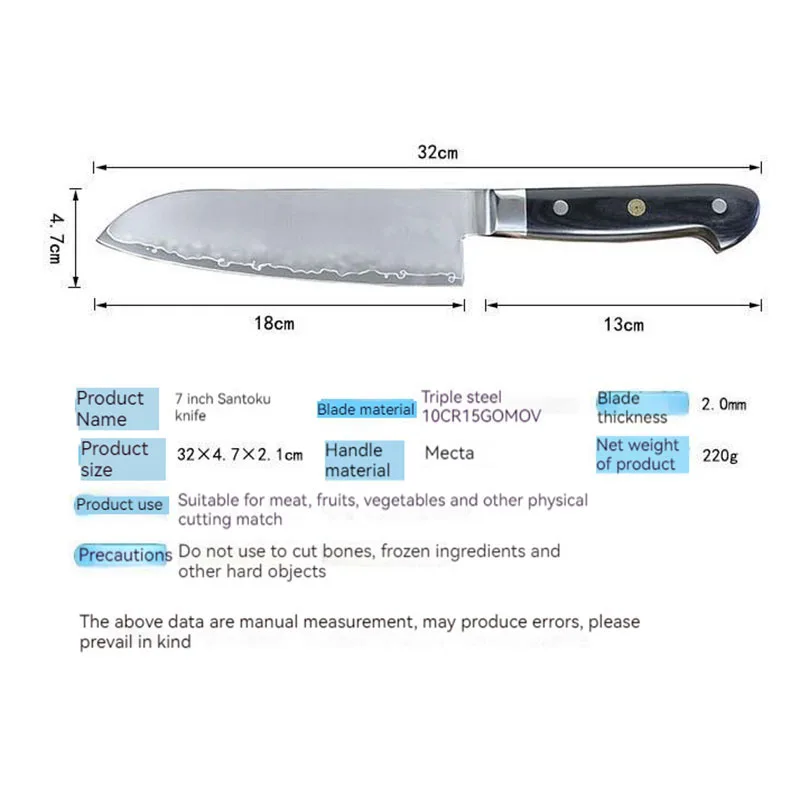 7 Inch Santoku Knife 10Cr15mov 3 Layers Clad Steel Blade Sharp Chefs Cleaver Slicing Kitchen Knives Cooking Tools Micarta Handle