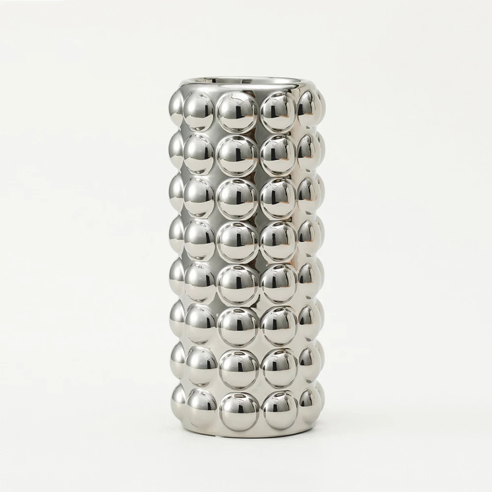 Silver Electroplated Ceramic Vase Bubble Texture Modern Ceramic Vase Ins Style Flower Vase Tabletop Room Decoration Accessories