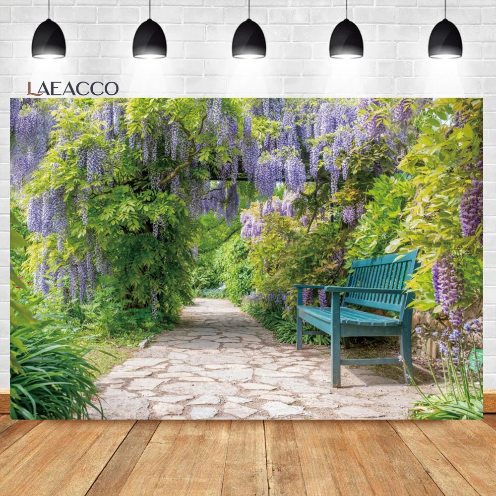 Laeacco Spring Scenery Elegant Garden Backdrop Colorful Flower Green Plant Outdoor Wedding Party Portrait Photography Background