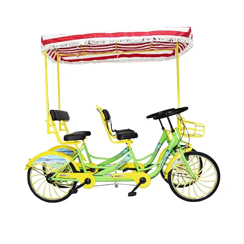 24 Inch Four Person Four Wheel Family Use Scenic Area High Carbon Steel Frame Front Rear Tandem Bike with Disc Brakes