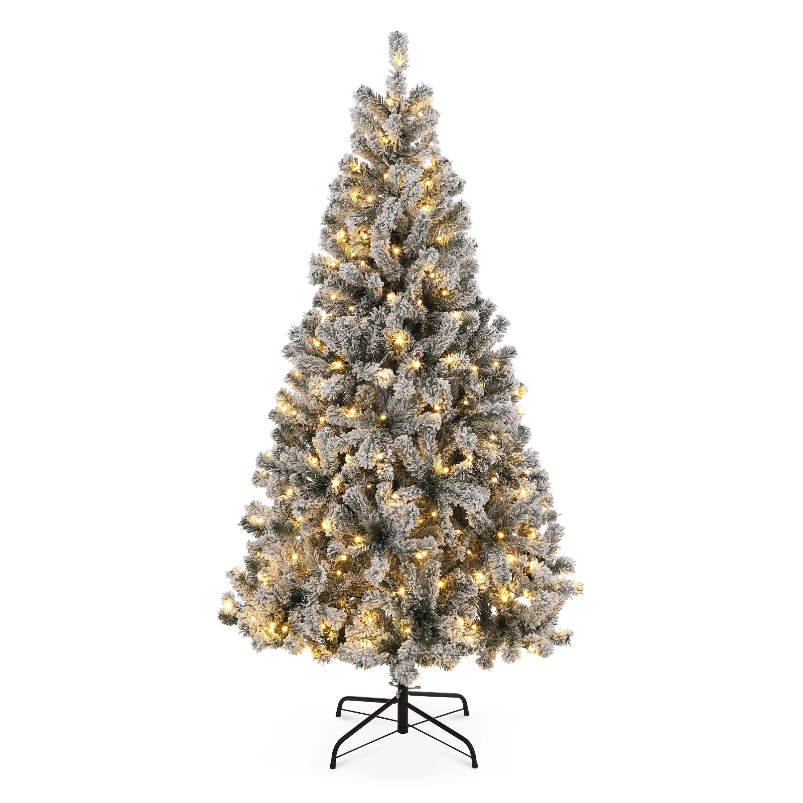 Pre-Lit Artificial Christmas Tree with Warm White Lights, 6FT Tall Lighted Xmas Tree with Foldable Metal Stand