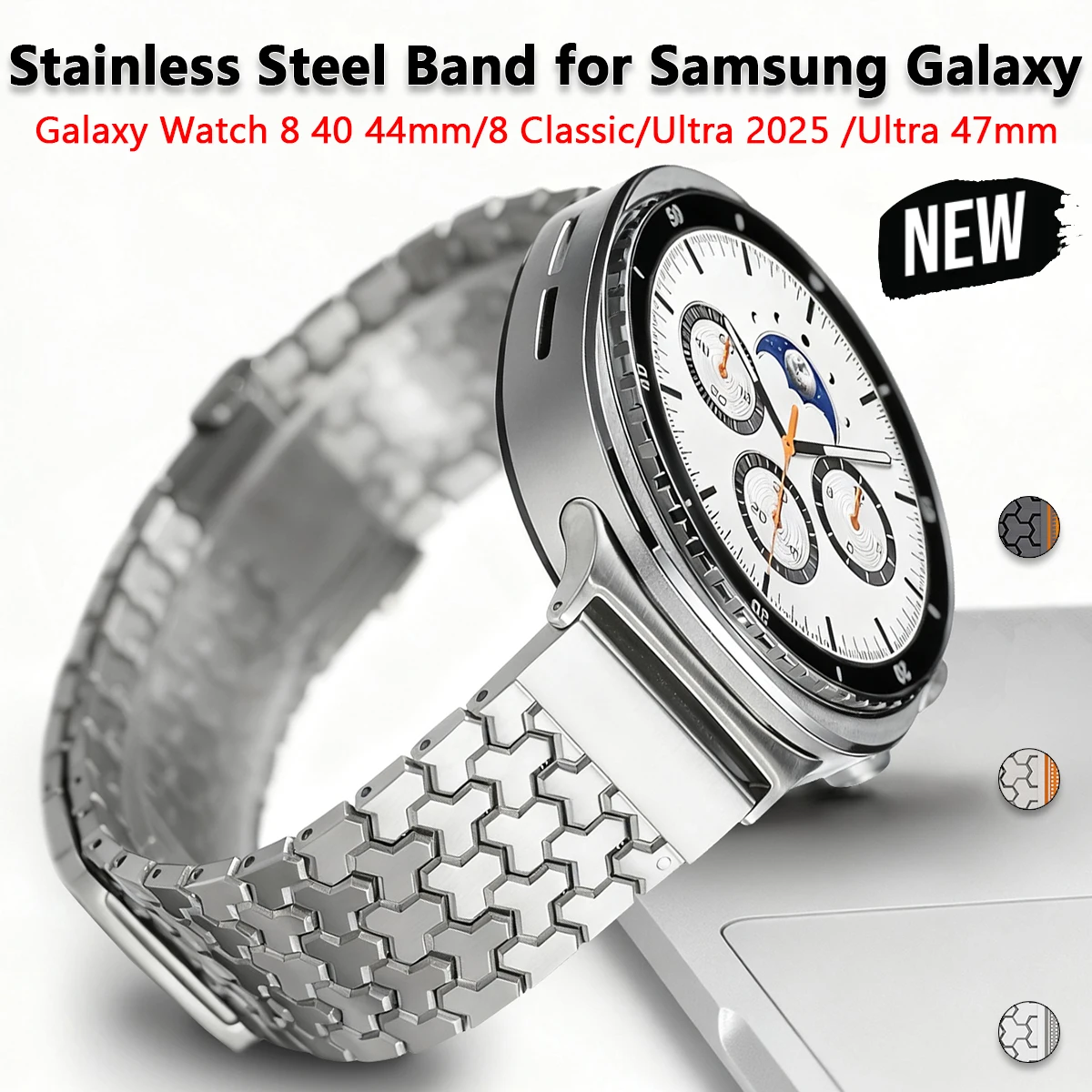 Pulseira de Aço Inoxidável para Samsung Galaxy Watch 8/8 Classic 40mm 44mm 46mm, Pulseira Magnética para Galaxy Ultra 2025/47mm