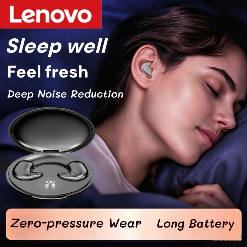 Lenovo Invisible Sleep Headset With Mic Wireless Bluetooth Earphone IPX5 Waterproof Ultra-Compact HiFi Stereo Sports Earbuds NEW