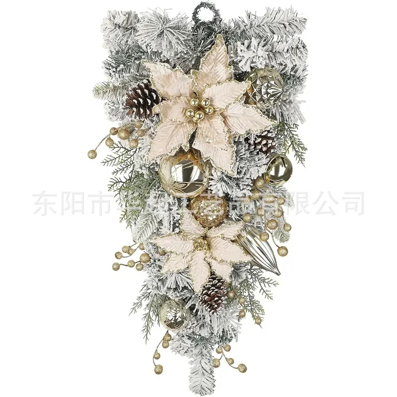 For Christmas Rattan Upside Down Tree Decorations Falling Snow Flocking Garland Door Hanging Window Ornaments Christmas Tree