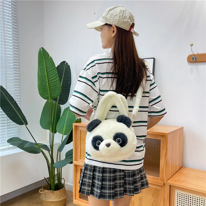 Saco mensageiro de pelúcia infantil, bolsa crossbody boneca de mão, Panda Cartoon Bag, sacos mãe e crianças para menina, mulheres