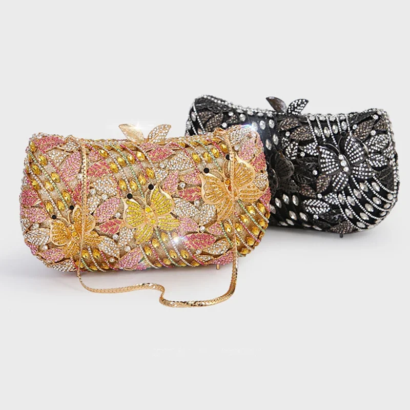 

2022 New Arrival Crystal Butterfly Evening Clutches For Wedding And Party Black Purse Fashion Rhinestone Shoulder Handbags