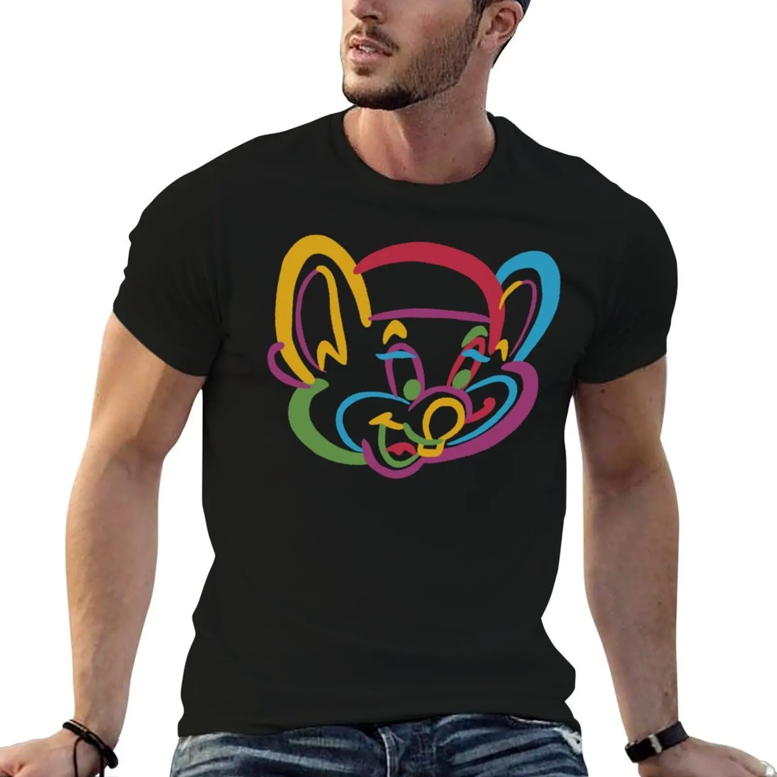 

Chuck E Cheese Retro Rainbow Design (White) T-Shirt funny t shirts man t shirts cotton 100% T-Shirt