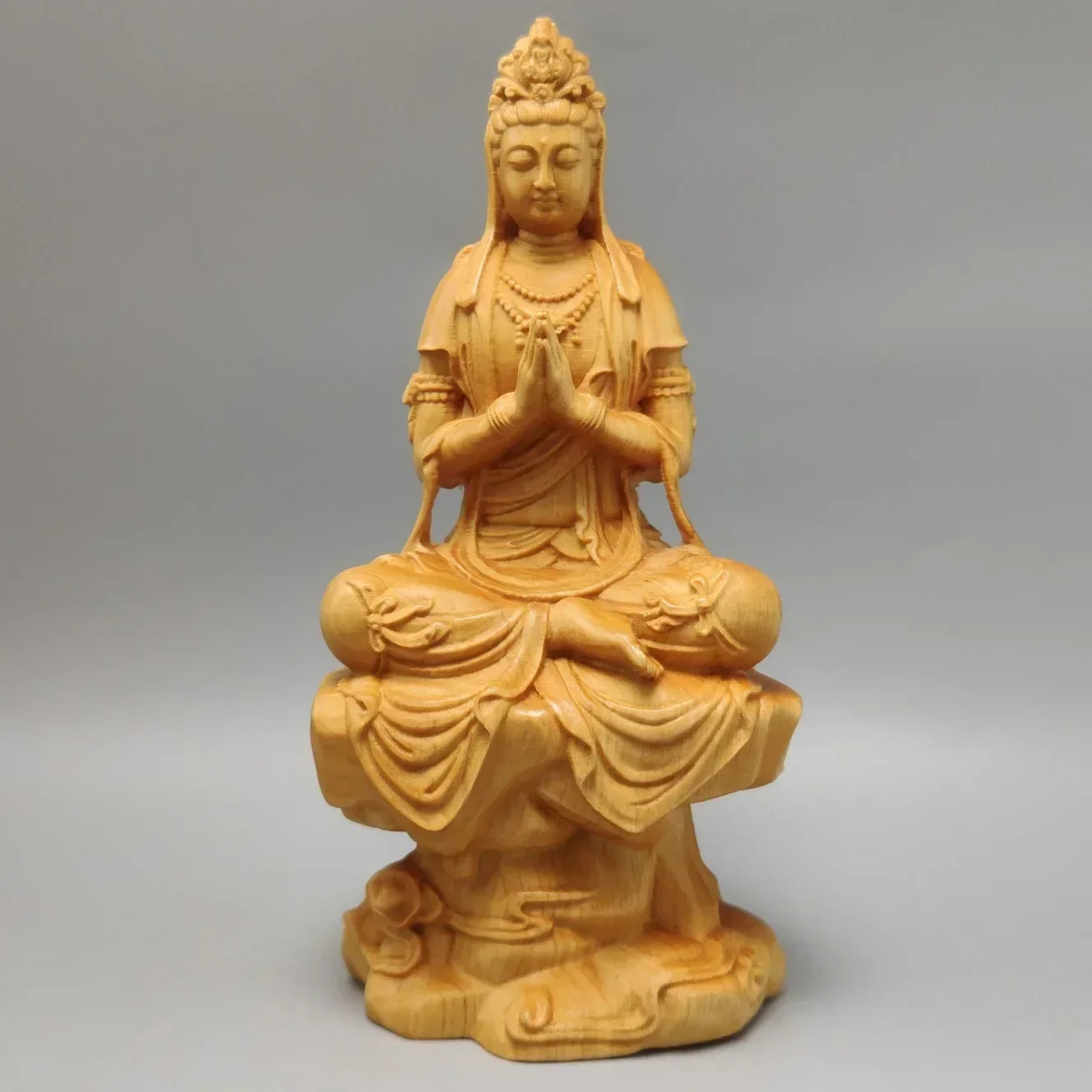 Wooden Chanting Hands Together Self-Realized Guanyin Buddha Statue Ornament  Home living room, room decoration statue