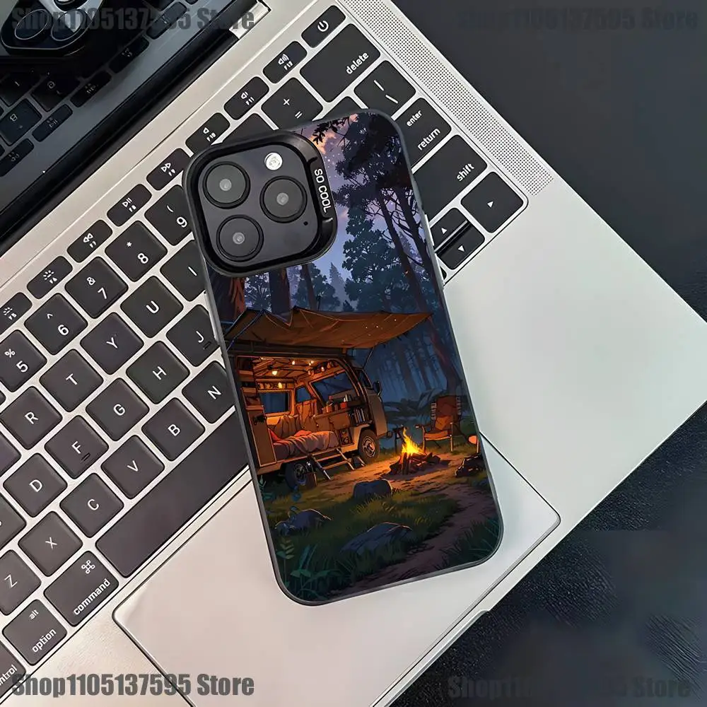 Custodia per telefono da campeggio all'aperto per iPhone 17,16,15,14,13,12,11,Pro,XS,Max,Plus,Mini,SE4,E Cover antiurto nera opaca