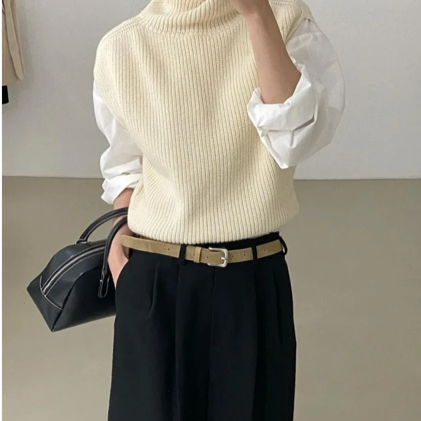 

Korean Sle Chic Faion Retro High Collar Layered Versatile Knitted Vest Women's Early Spring New Advanced Small Vest