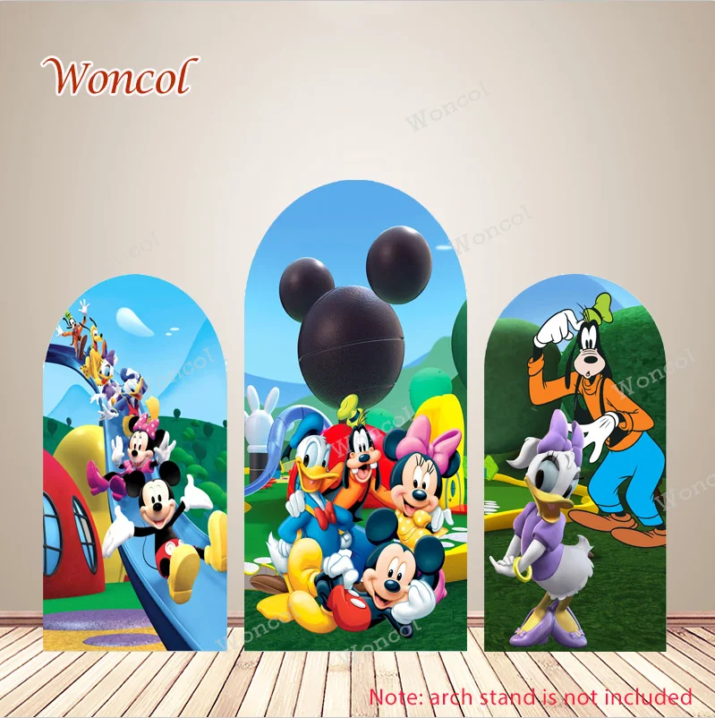 Mickey Minnie Mouse Arch Backdrop Donald Duck Daisy Backdrop Child Birthday Disney Double-Sided Arch Backdrop Cover Decor Props