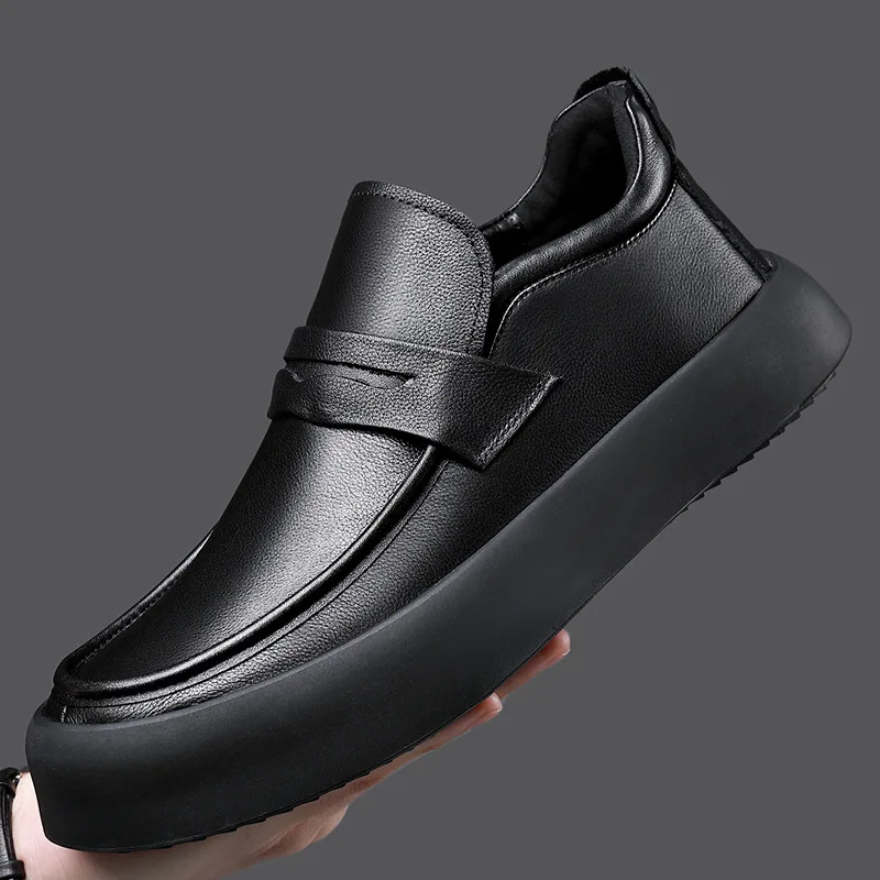 

2023Genuine Shoes Men Winter Plus Velvet Comfy Male Footwear Moccasin Fashion Shoes Men Slip-on Men's Flats Men Casual Shoes