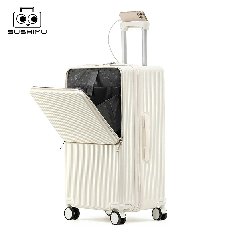 sushimu Suitcase Wide Handle Travel Suitcase Men 20 24 26 Carry-On Luggage Women PC Aluminum Frame Trolley Case