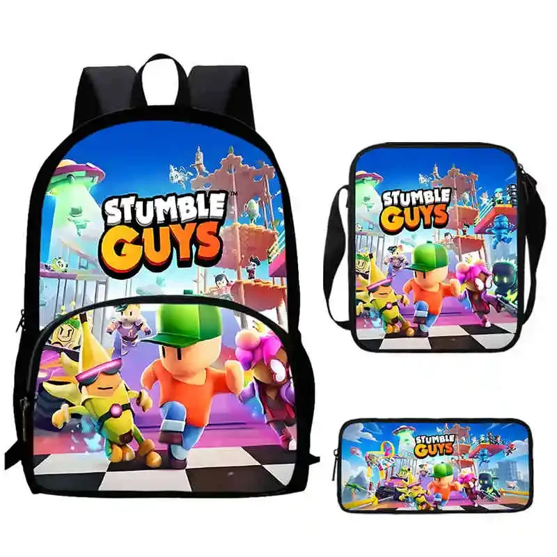 Cartoon Stumble Guys Child Backpack with Front Pocket,Shoulder Bags,Pencil Bags for Aged 5-10,Bookbags for Boy Girl,Best Gift