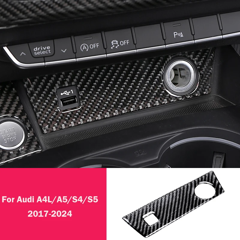 Fibra de carbono Isqueiro Painel Guarnição Etiqueta Decoração, Console Central, Acessórios Interior do carro, Audi A4, B9, A5, 2017