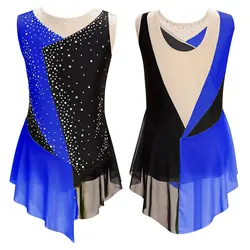 Kids Girls Ballet Dance Dress Gymnastics Leotards Figure Skating Acrobatics Performance Costume Sleeveless Rhinestone Dancewear