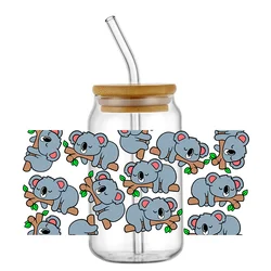 Animal Series Koala Cartoon 16OZ UV DTF Cup Wraps Transfer Sticker For Glass Libbey Can Bottle Selfadhesive Washable DIY Custom