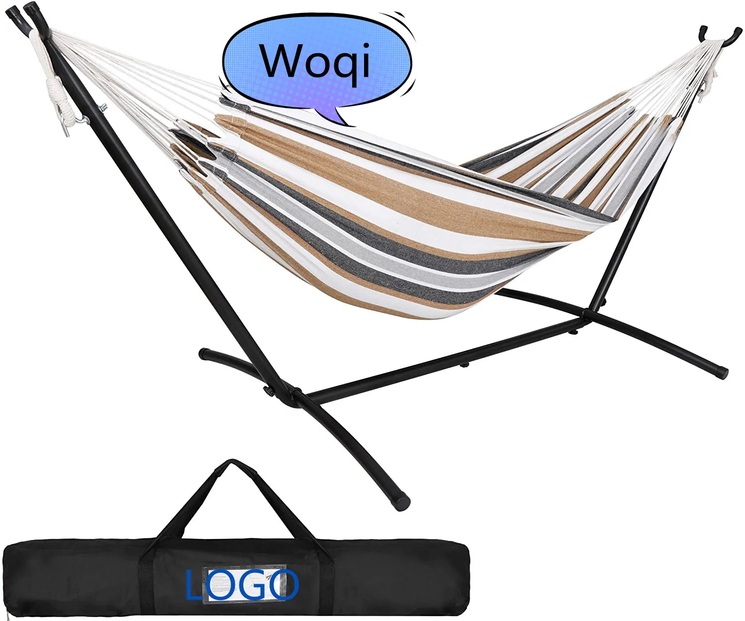 

WOQI Double Hammock with Space Saving Steel Stand Outdoor 450lb Capacity 2 People Hammocks and Portable Carrying Bag