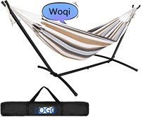 WOQI Double Hammock with Space Saving Steel Stand  Outdoor 450lb Capacity 2 People Hammocks and Portable Carrying Bag