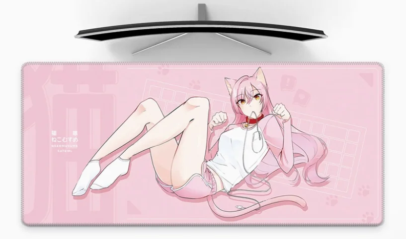 

Cat Girl Mouse Pad Super Large Silk Smooth Solid Color Keyboard Gaming Customization Natural Rubber Laptop Office Anime Gamer