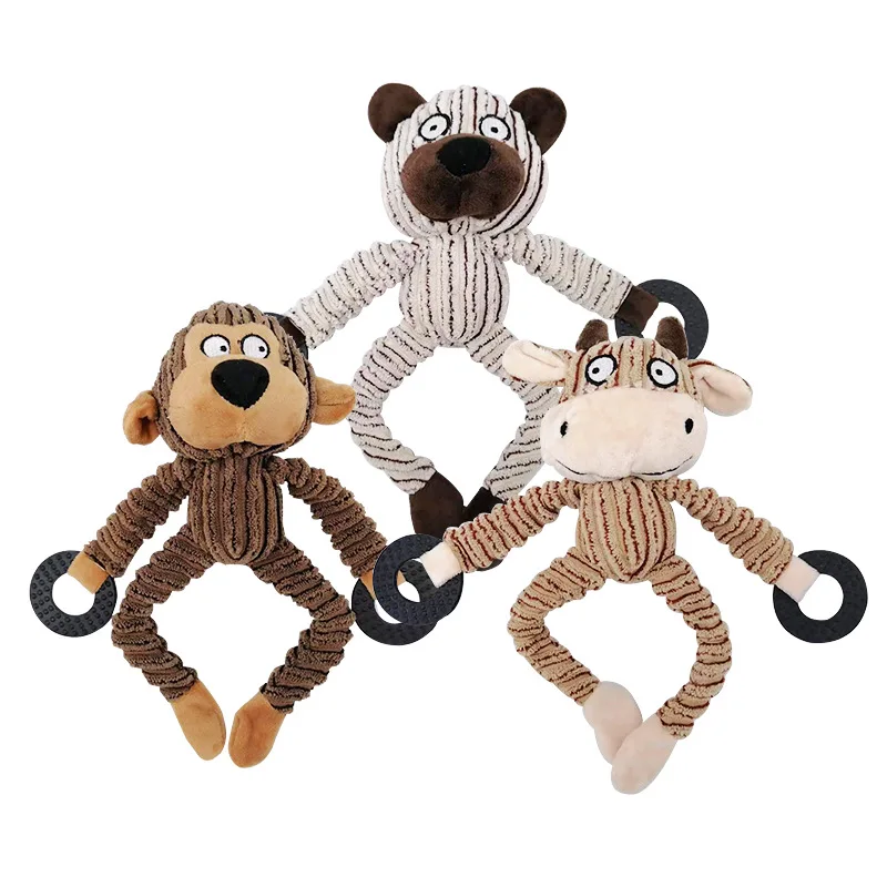 Fun Pet Toy Monkey Shape Corduroy Chew Toy For Dogs Puppy Squeaker Squeaky Plush Bone Molar Dog Toy Pet Training Dog Accessories