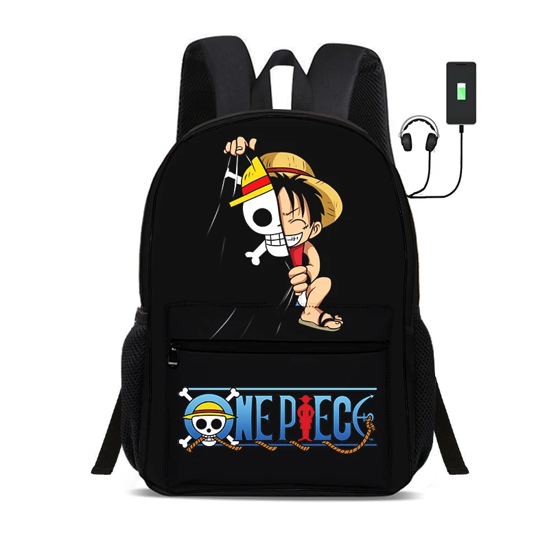 ONE PIECE Backpack Monkey D. Luffy Backpack with USB interface Bags for Student Rucksack Kids Best Gift