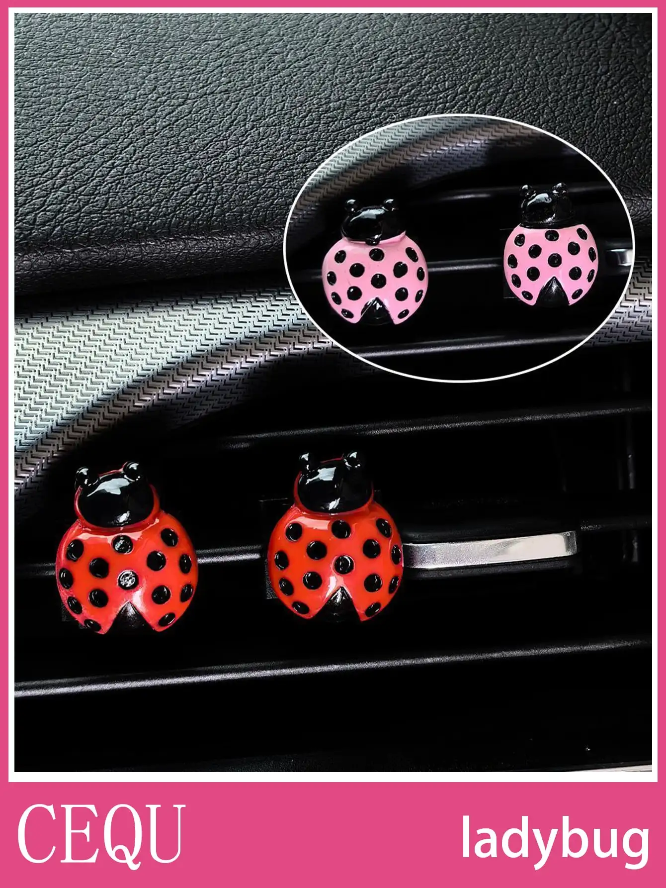 

2pcs Ladybug-Style Car Air Vent Decorations, Red & Pink with Black Spots