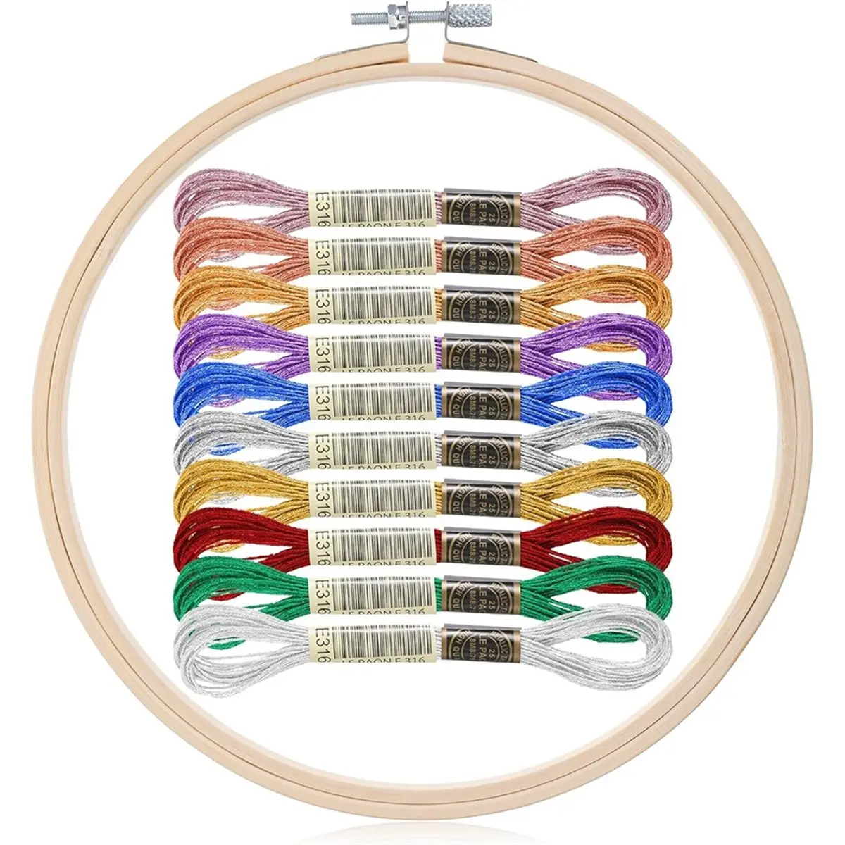 REST 10 Skeins Embroidery Floss with 1Pcs 8 Inch Embroidery Hoop Frame, Circle Imitated Wood Display Frame for DIY Embroidery