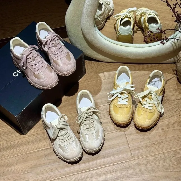 

Женские кроссовки Deqin из овечьей кожи на утолщенной подошве, универсальные, на шнуровке, повседневные, спортивные, в стиле «папины кроссовки»