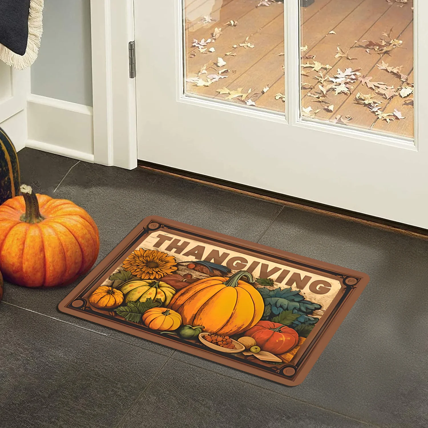 Thanksgiving Fall Pumpkin Carpet Bedroom Balcony Hallway Entrance Non-slip Rug Living Room Bathroom Floor Mat Autumn Home Decor
