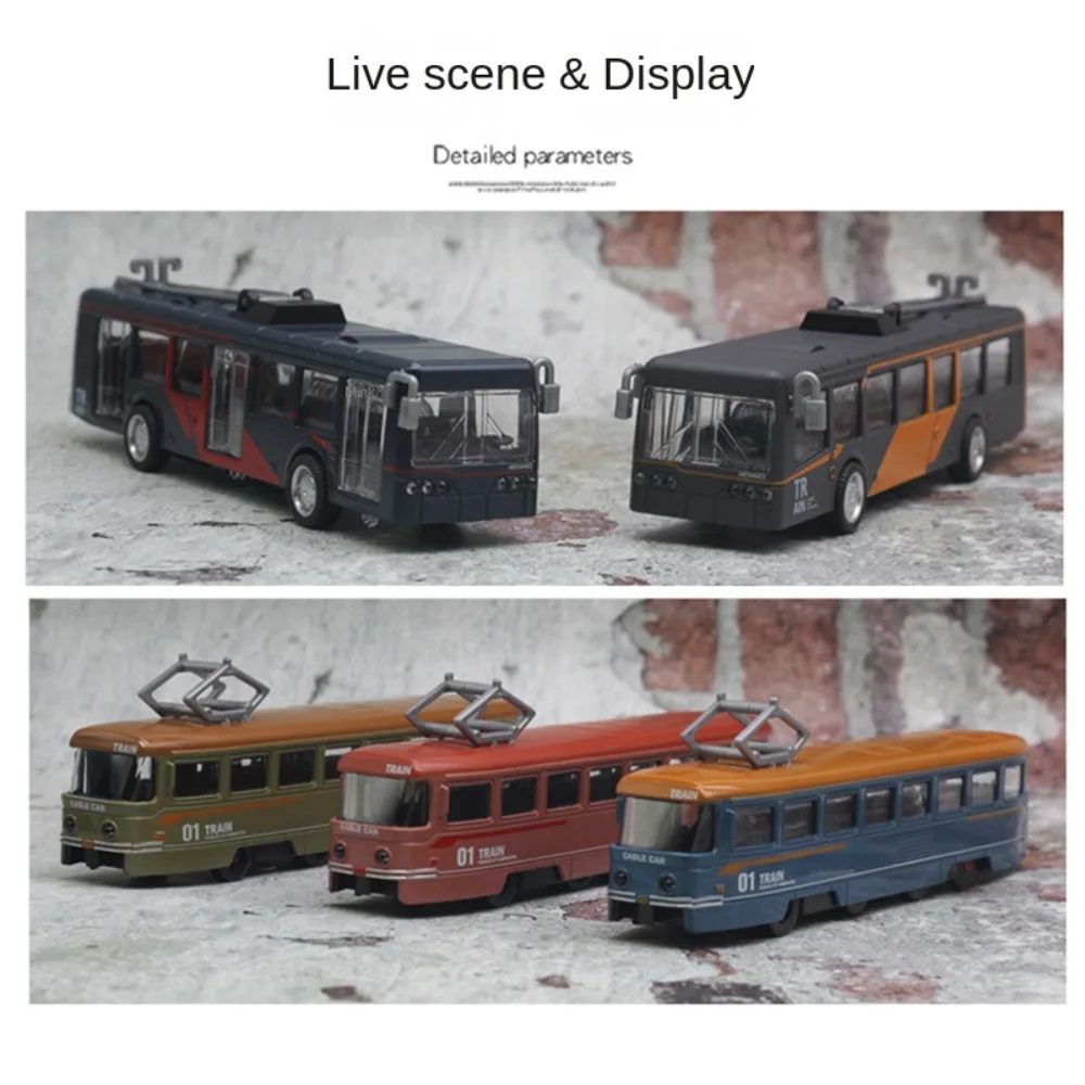 Simulation Rail Tram Light Rail Tram Model Alloy 1:50 Sound and Light Bus Retro Five Color Rail Tram Train Model