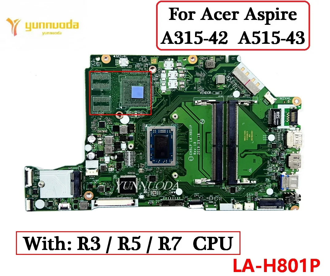 

LA-H801P For Acer Aspire A315-42 A315-42G A515-43 A515-43G Laptop Motherboard With R3 R5 R7 CPU 100% Tested